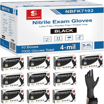 Schneider Medical Nitrile Exam Gloves, 4 Mil Black Gloves Disposable Latex Free Powder Free, Food Safe for Cooking, Food Prep