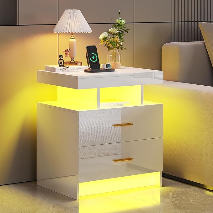 HNEBC Auto LED Nightstand with Wireless Charging Station & USB Ports, High