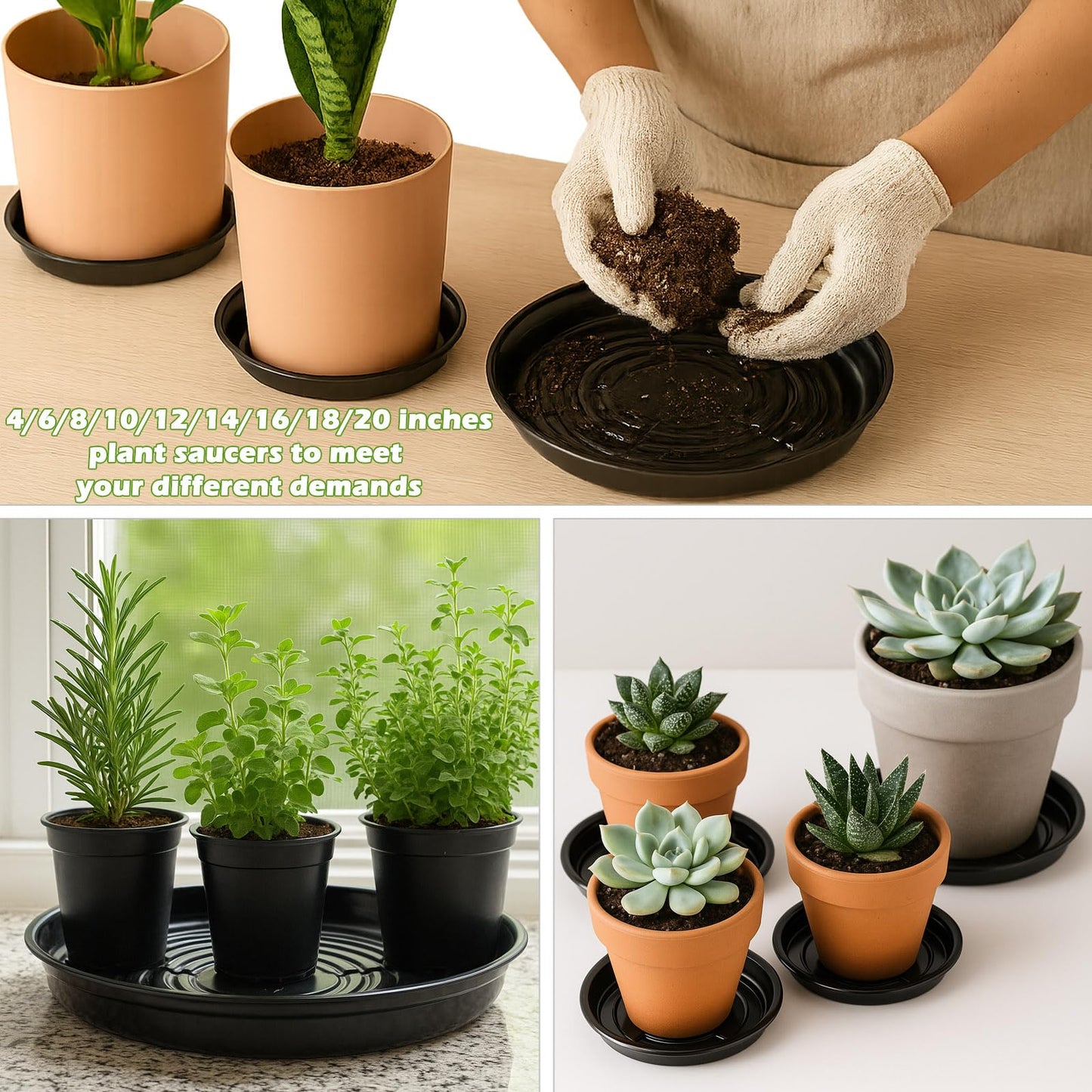 30 Packs 8 Inches Small Plant Saucers for Indoor Outdoor Use Heavy Duty Plastic Plant Plate Dish for Planter Bulk Round Flower Pot Drip Trays to Catch Water 4 to 20 Inch, Black