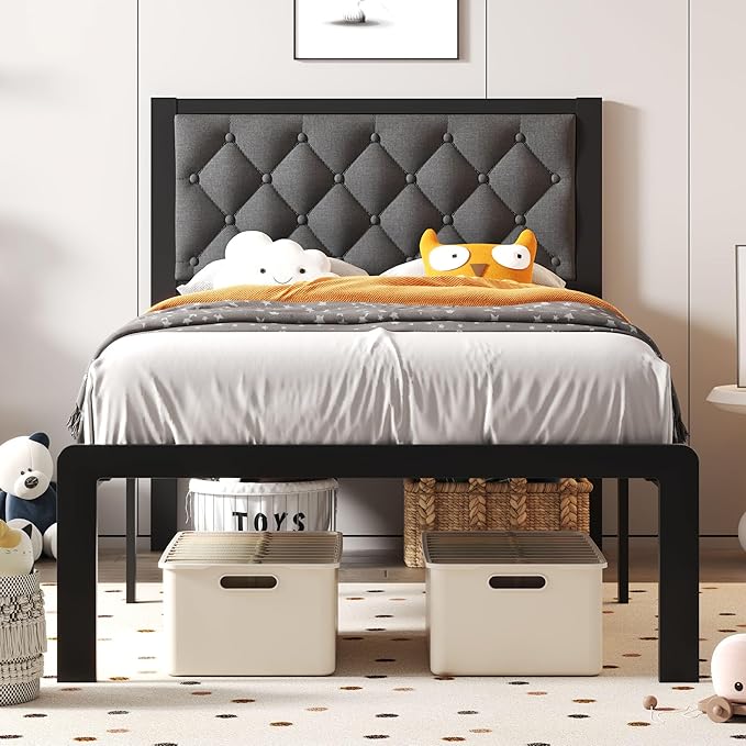 Fluest Twin Bed Frame with Headboard Linen Upholstered Bed Frame Platform
