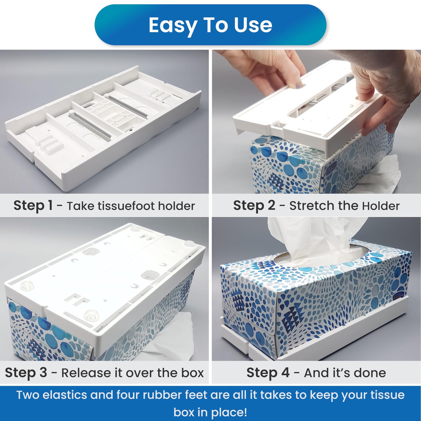 Tissuefoot - The Ultimate Tissue Box Holder: Convenient Access for Home, Office, Car, Classroom & More - Dishwasher Safe- Sturdy, Rectangular and Stylish Stabilizer!