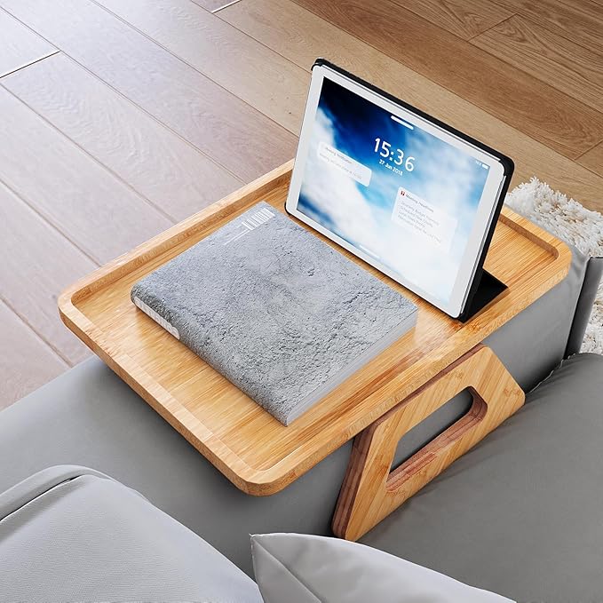 Couch Arm Tray, Bamboo Folding Sofa Tray, Sofa Armrest Trays Clip-On Couch Desk