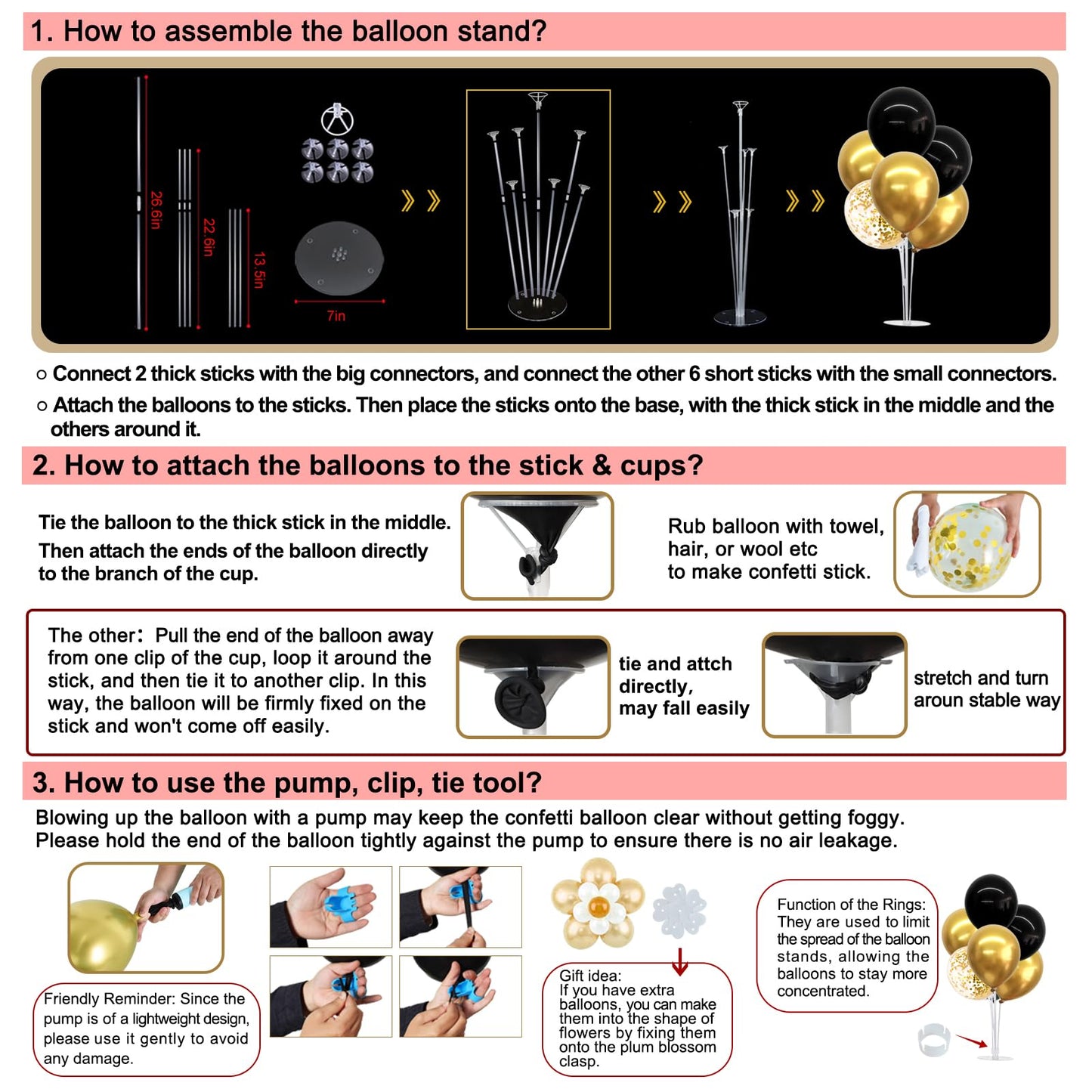 TONIFUL 4 Set Black Champagne Gold Balloon Centerpieces for Table,Balloon Stand Kit for Women Bachelorette Party Party Decor,Birthday Decorations,Bridal Shower,Graduation Decorations 2026,Retirement