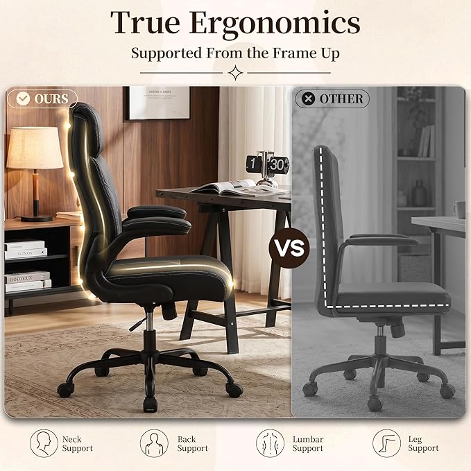 Office Chair, Leather Ergonomic Computer Desk Chair