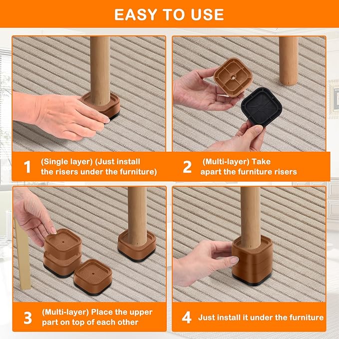 shouwuhho 4 Pack Furniture Risers Adjustable Bed Risers Heavy Duty Lifts Height