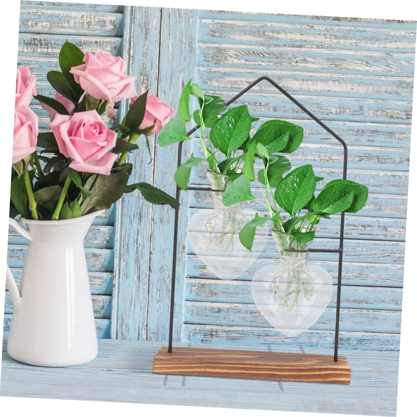 YARNOW 1set Glass Hydroponic Planter Iron Stand for Indoor Plant Terrarium Elegant Decoration for Home Office and Events Unique Scandinavian Design