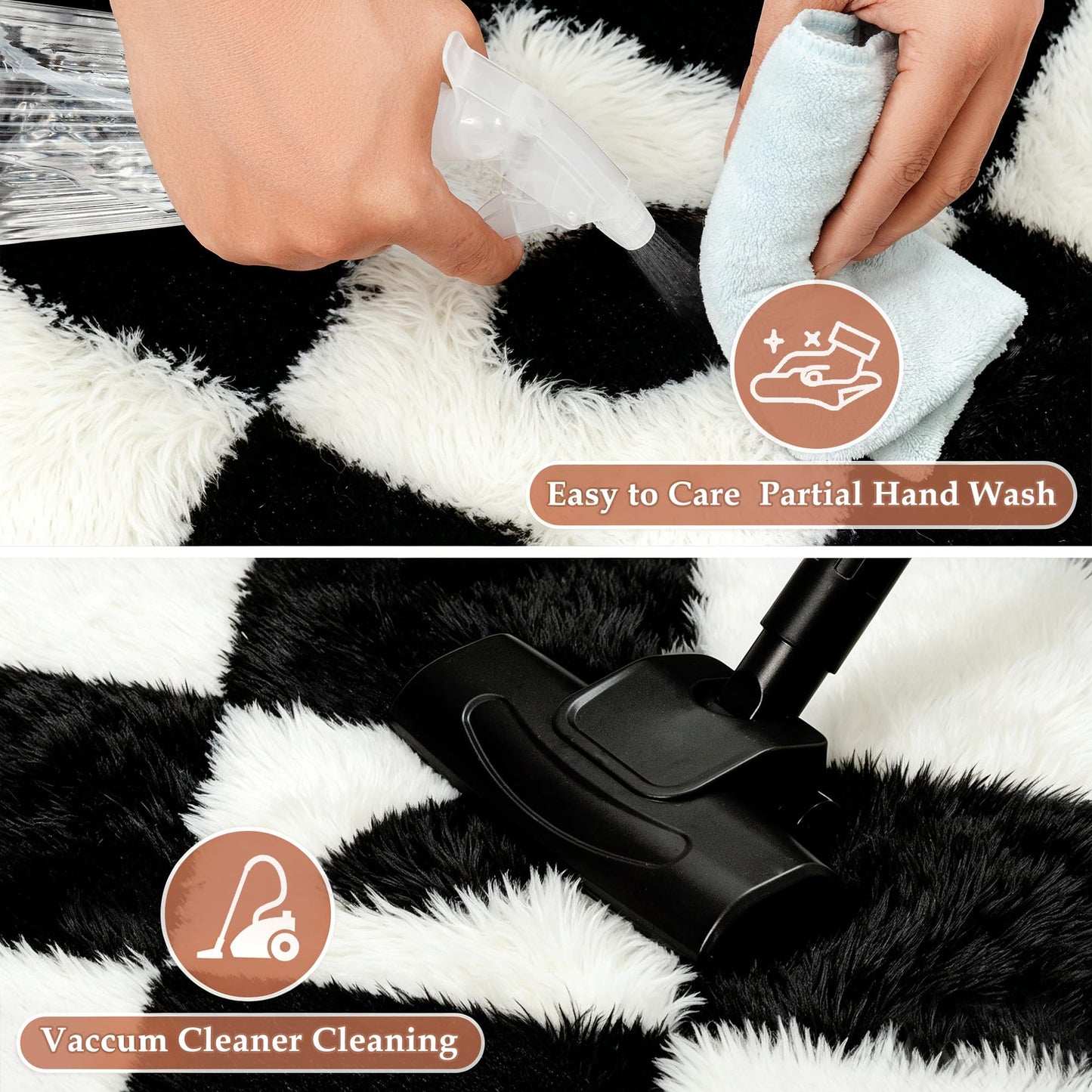 PureCozy Checkered Rug 6x9 Fluffy Shag Living Room Black and White Area Rug Modern Washable Carpet Soft Shaggy Non Slip Indoor Plush Fuzzy Rugs for Bedroom Dorm Office Home Aesthetic Decor