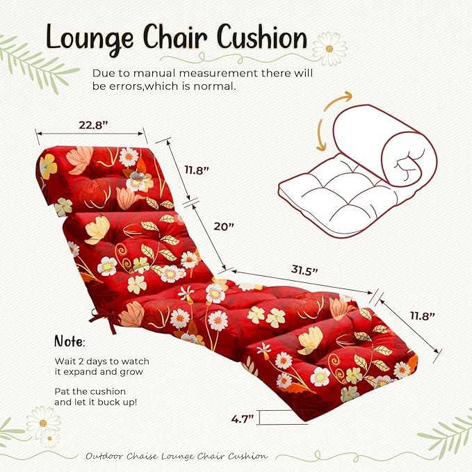 Outdoor Chaise Lounge Chair Cushion 75.1 x 22.8 x 4.7 Inches 100% Waterproof