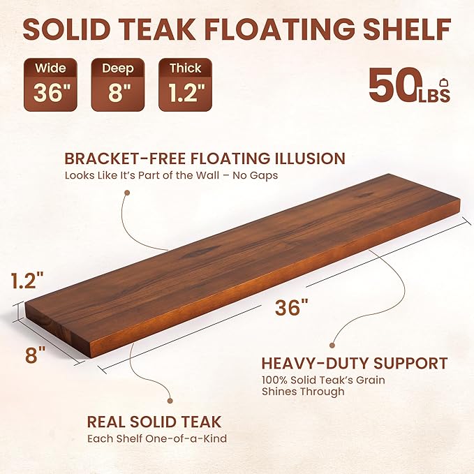 36 Inch Teak Floating Shelves Set of 2