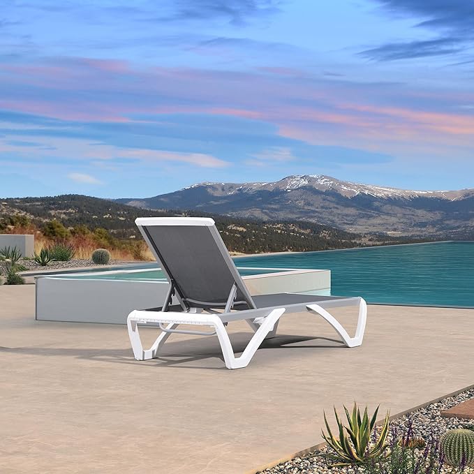 PURPLE LEAF Patio Chaise Lounge Chair Outside Aluminum Plastic Stackable