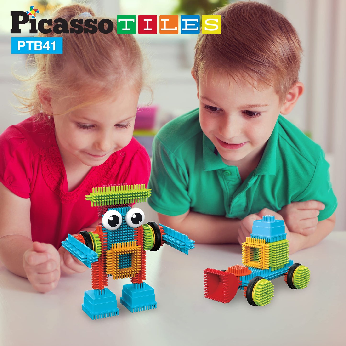 PicassoTiles Toys 41 piece Hedgehog Block Building Blocks Construction Toy Set w/IdeaBook Learning Playset None Magnetic STEM STEAM Educational Kit Child Brain Development Preschool Kindergarten PTB41