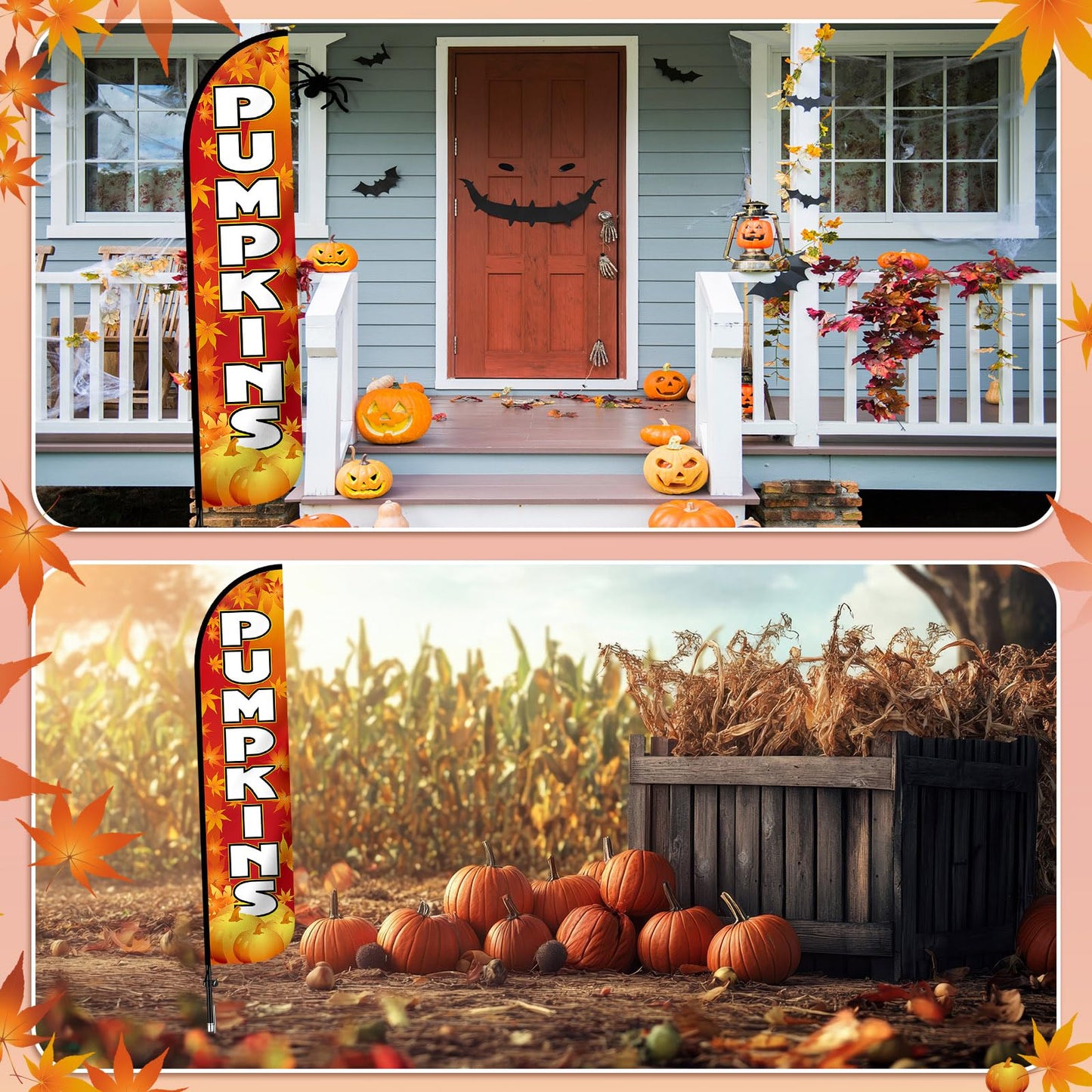 Remagr Thanksgiving Pumpkins Feather Flag Only 2.5ft x 12ft Outdoor Fall Garden Flag for Fall Pumpkins Theme Parties, Halloween Decorations, Festivals, Farms, Events
