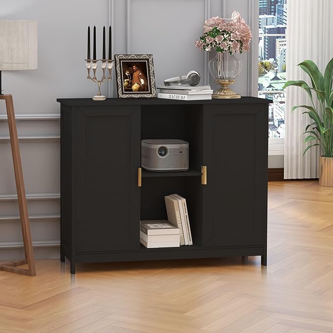 TaoHFE Black Buffet Cabinet, Modern Narrow Sideboard Buffet Cabinet Wooden Side