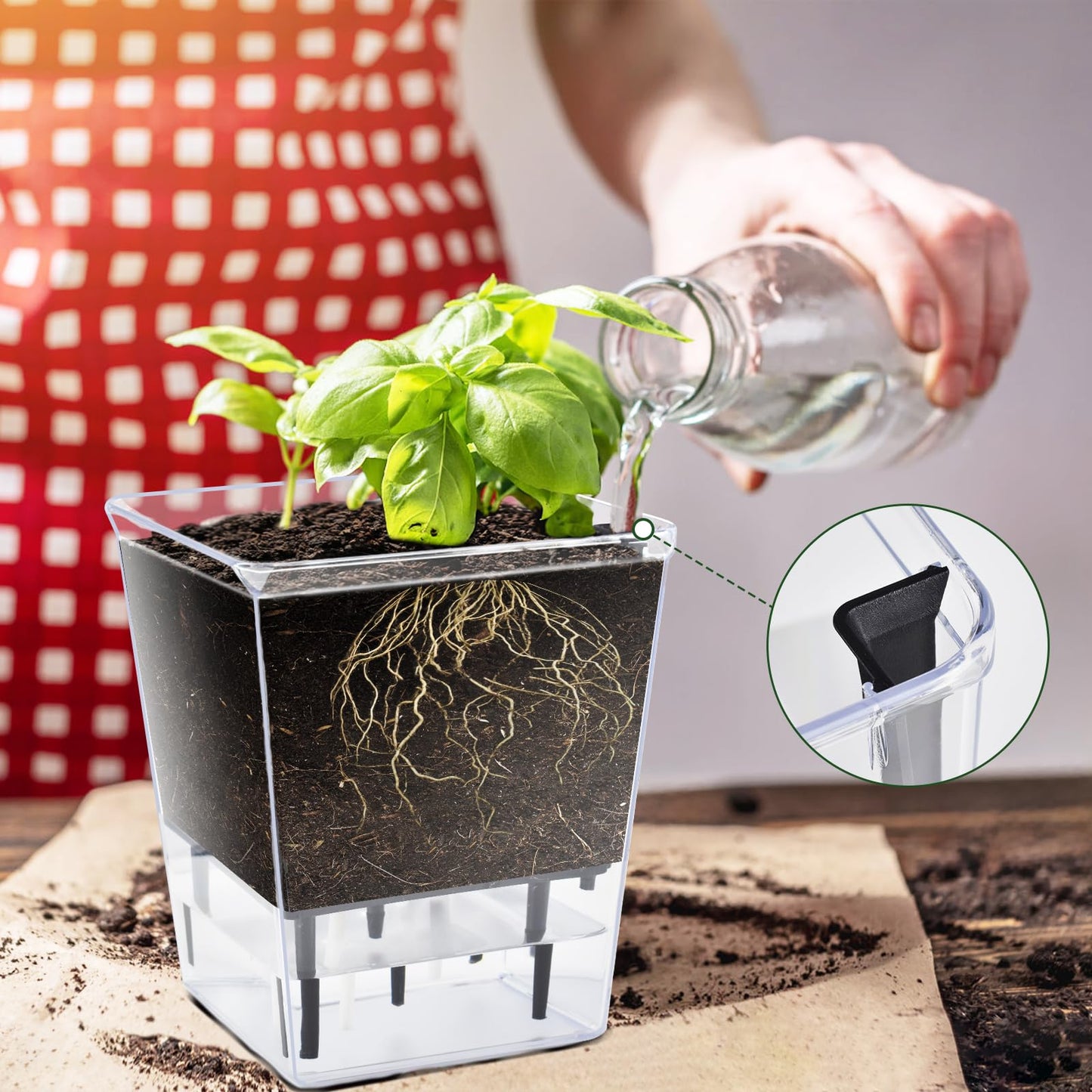 IWNTWY Self Watering Pots Set, 3 Pack 5/4.1/2.7 Inch Self Watering Pot for Indoor Plants, Clear Flowers Pot Planter with Deep Reservoir for Spider Plant, Orchid, African Violet