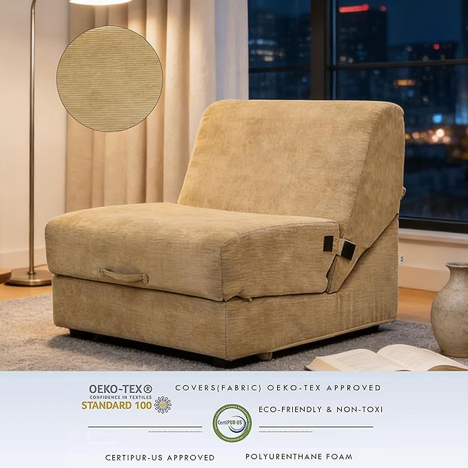 jela Luxury Corduroy Indoor Chaise Lounge, Foldable Sofa Bed Chair