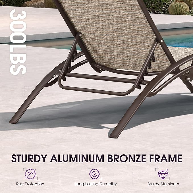 PURPLE LEAF Outdoor Oversized Chaise Lounge Chair Set of 3 Patio Pool Lounger