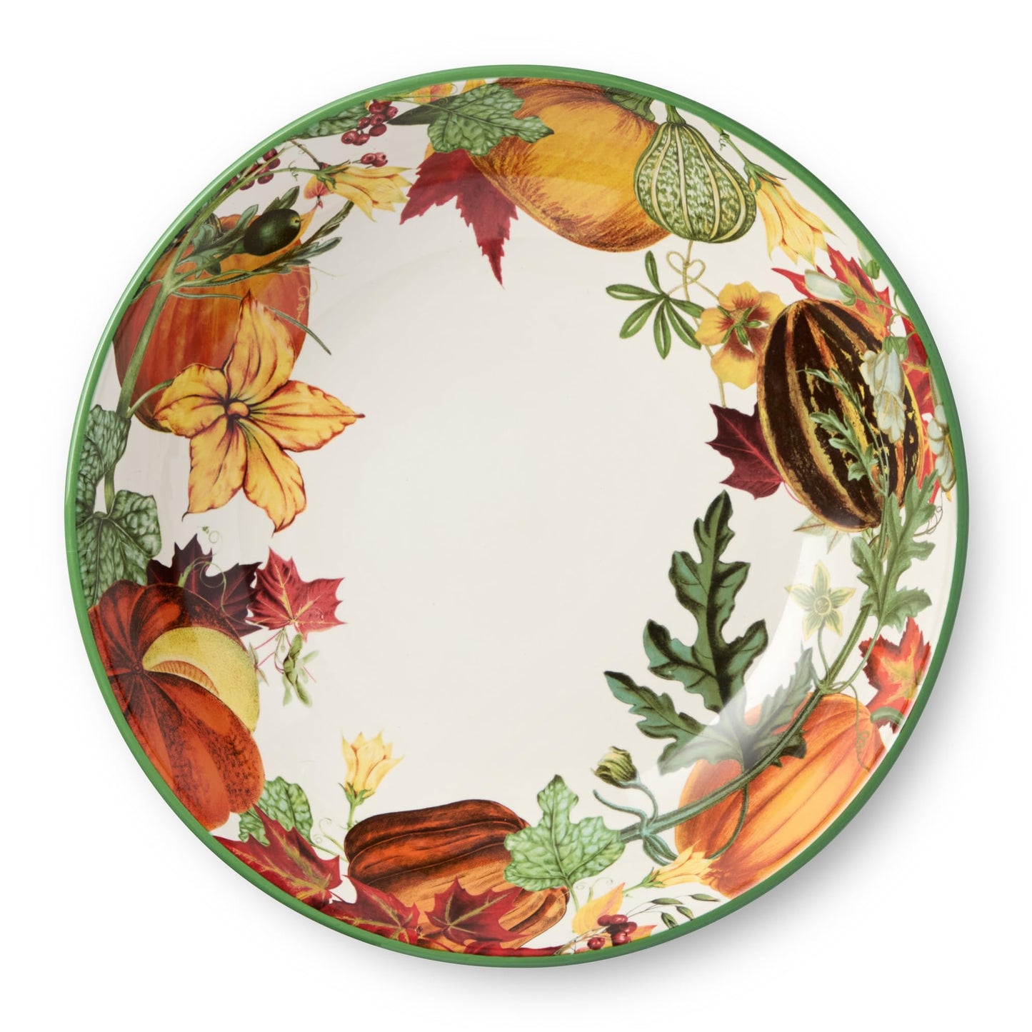 Harvest Fields 13” Ceramic Serving Bowl – Large Farmhouse Bowl with Autumn Pumpkin Design – Perfect for Salads, Pasta, Side Dishes & Holiday Entertaining – Microwave & Dishwasher Safe