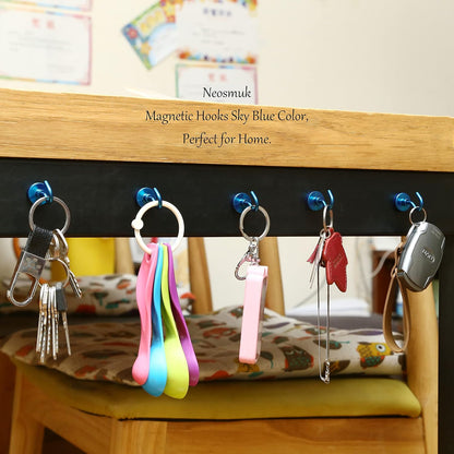 Neosmuk RoyalBlue Magnetic Hooks,30lb Heavy Duty Earth Magnets with Hook for Refrigerator, Extra Strong Cruise Hook for Hanging, Magnetic Hanger for Curtain, Grill (RoyalBlue, 4 Pack)