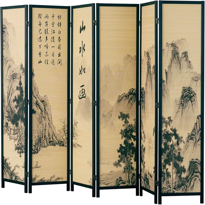 MyGift Decorative 6 Panel Folding Room Divider Bamboo Screen