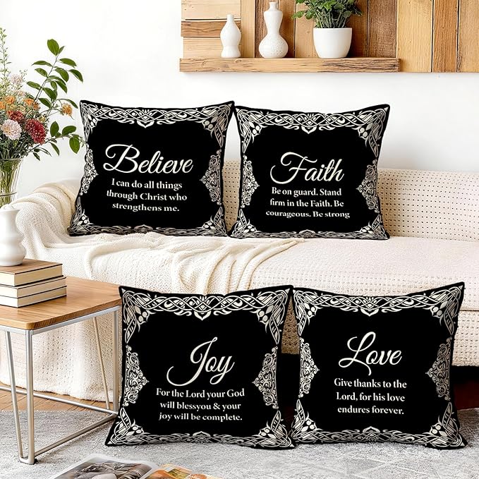 OBSEDE Black and White Bible Verse Decorative Throw Pillow Covers 18 × 18 in