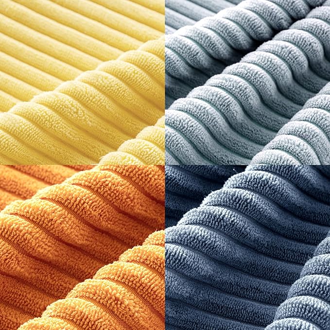 MIULEE Pack of 4 Blue-Orange Corduroy Decorative Throw Pillow Covers 18x18 Inch
