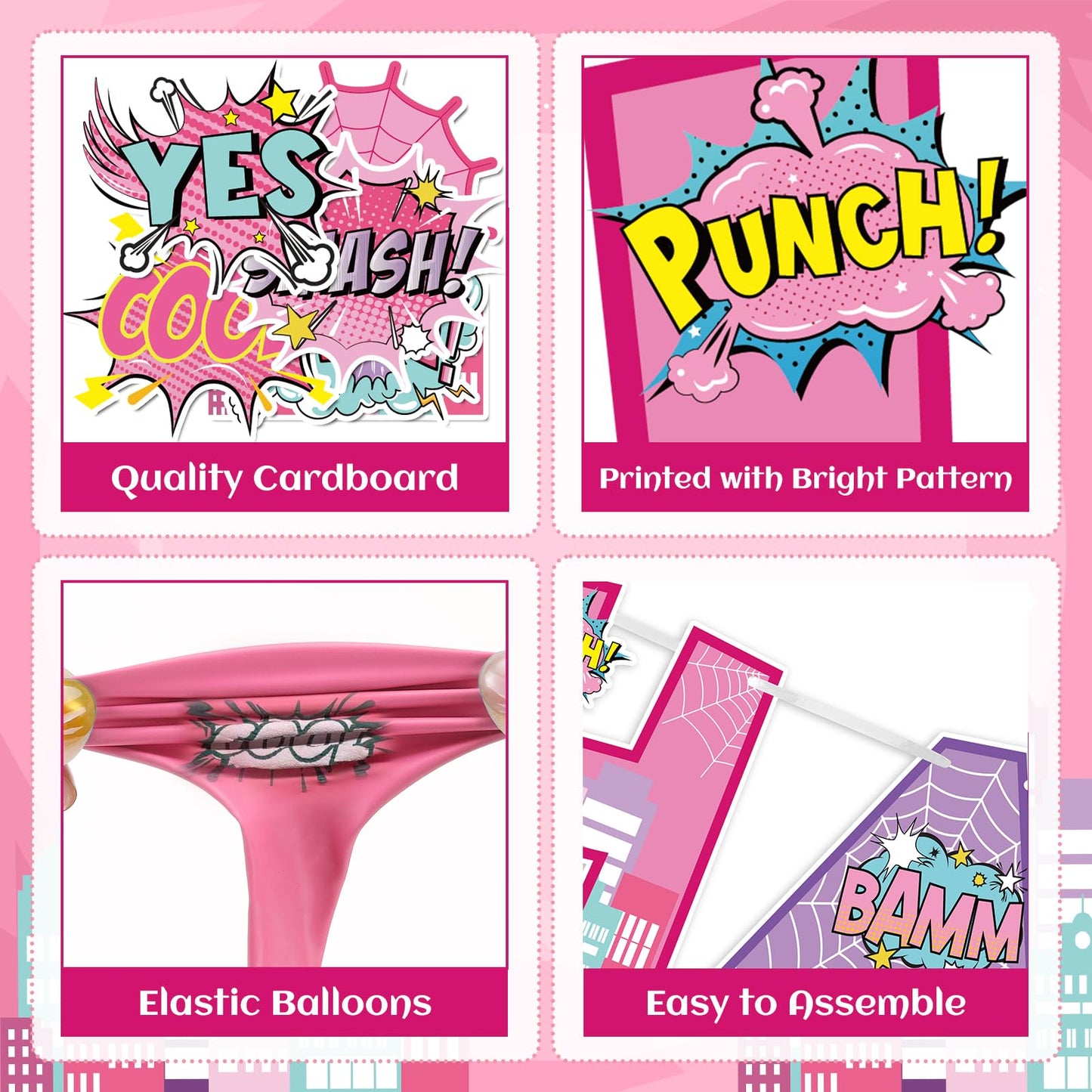 Hero Party Decoration Hero Happy Birthday Banner Pink Spidey Theme Pennant Flag Banner Cake Toppers Latex Balloons for Spider Girl Birthday Baby Shower Party Supplies