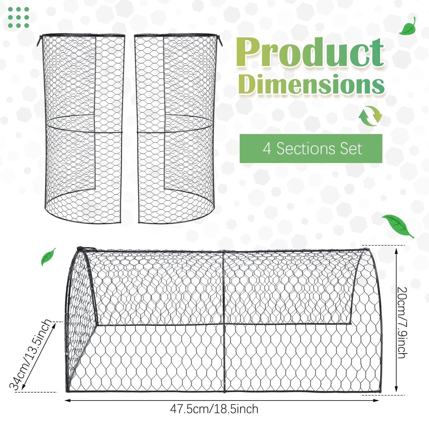 Tandefio 4 Pack Chicken Wire Cloche Plant Protectors from Animals 18.5 x 8 Inch Garden Cloches for Plants to Keep Bunnies Chicken Squirrels Birds Wild Animals Out, Arch Metal Tunnel Garden Cages