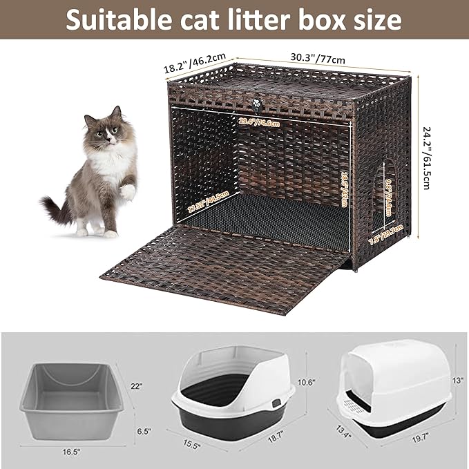 Cat Litter Box Enclosure with Soft Litter Mat; Hidden Cat Washroom Furniture