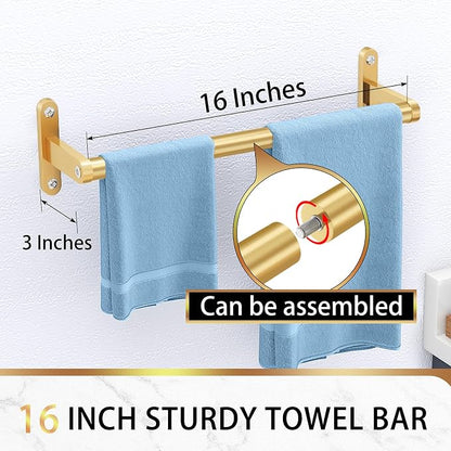 KLJKPA Gold Towel Bar, 16 Inch Towel Rack for Bathroom Wall Mounted | Heavy Duty Single Towel Rod, Space-Saving Hand Towel Holder, Stainless Steel