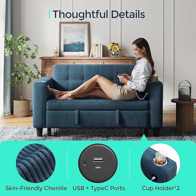LINSY Sleeper Sofa Bed, Small 3 in 1 Convertible Loveseat Sleeper Couch