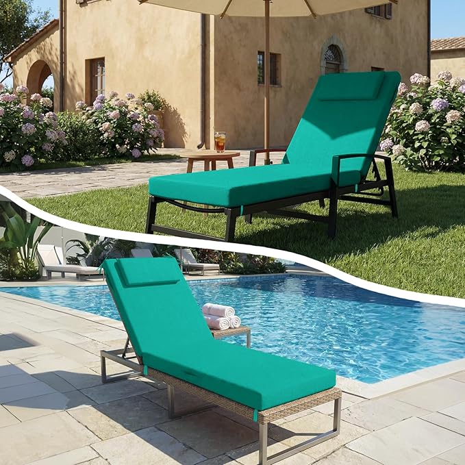 Outdoor Chaise Lounge Cushions, 71x21 Inch Olefin Water & Fade Resistant Pool