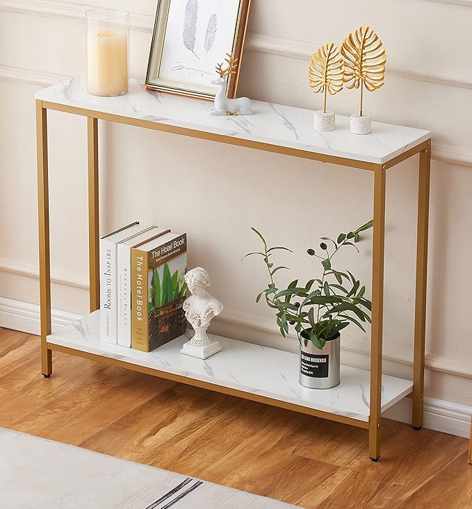 loglus Console Table for Entryway, Faux Marble MDF Indoors Sofa Table