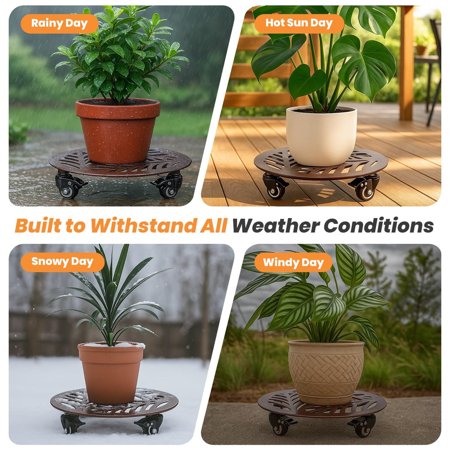 1-Pack Large Metal Plant Caddy with Wheels 13.6 Inches Heavy-duty Rolling Plant Stands with Casters Wheeled Flower Pot Mover Rollers Rust-proof Iron Planter Dolly Coasters for Indoor Outdoor Use