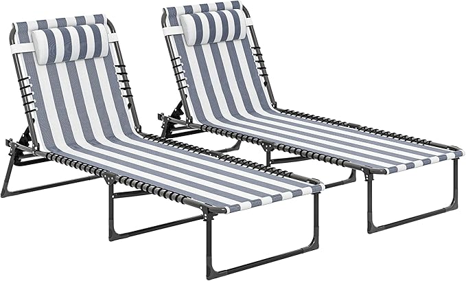 Outsunny Folding Chaise Lounge Chair Set of 2, Patio Sun Tanning Chair