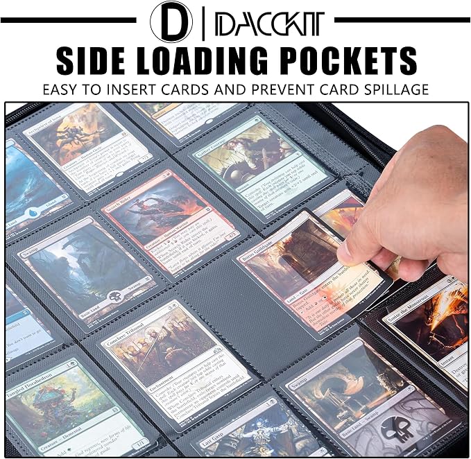 D DACCKIT Card Binder 16 Pocket - Fits 1024 Cards，Premium 4X4 Ringless Card Album with Sleeves for Trading Cards & Sports Cards（Model A，Navy Blue）