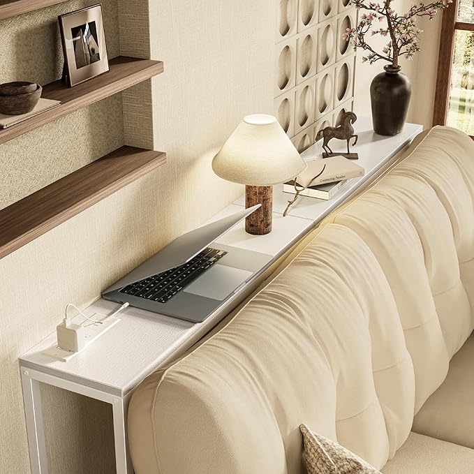 SUPERJARE Console Table with Outlet, 63 Inch Sofa Table with Charging Station