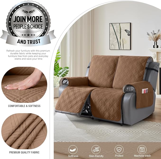 TAOCOCO 100% Waterproof Loveseat Recliner Cover, Non Slip Split Recliner Couch