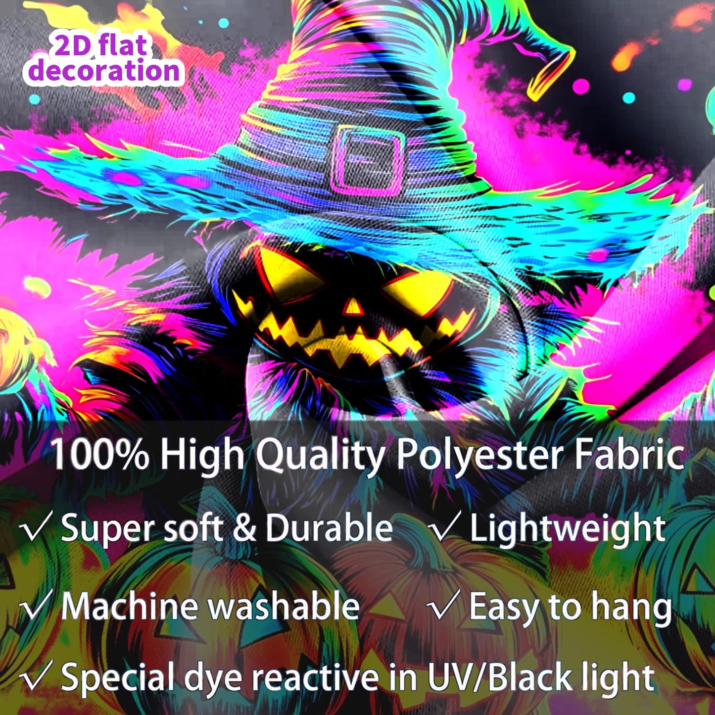 BSFHH Black Light Tapestry – UV Reactive Glow in the Dark Wall Hanging, Spooky Night Scene with Ghosts & Pumpkins, Haunting Home Decor for Parties, Bedroom, or Dorm (Pumpkin, 79L x 59W, Unframed)