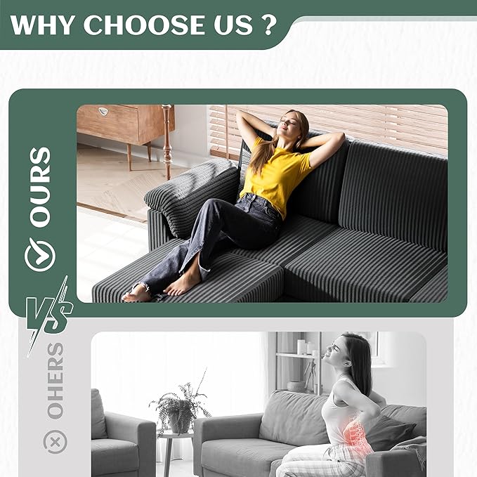Vongrasig Convertible Sectional Sofa Couch, 3 Seat L Shaped Sofa