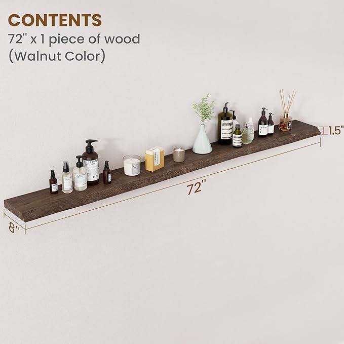 Floating Shelves for Wall Decor, Rustic Solid Elm Wood Live Edge Floating
