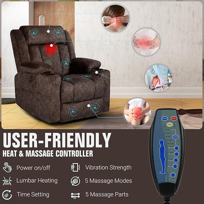 LEVELEVE Retro Rocking Recliner Chair, Massage Rocker Recliner Chair