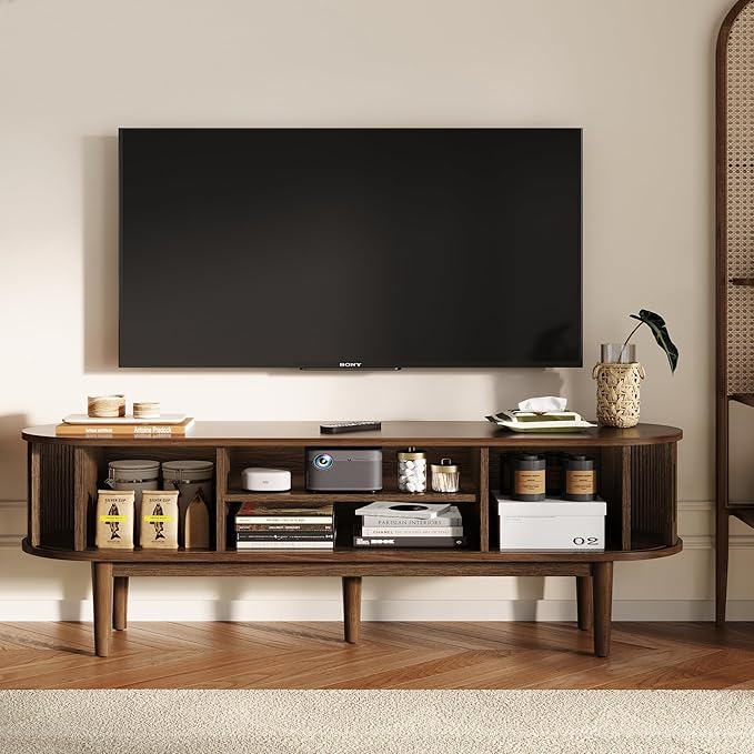 LINSY HOME 58" Fluted TV Stand for TVs up to 65 Inch, Mid Century Modern