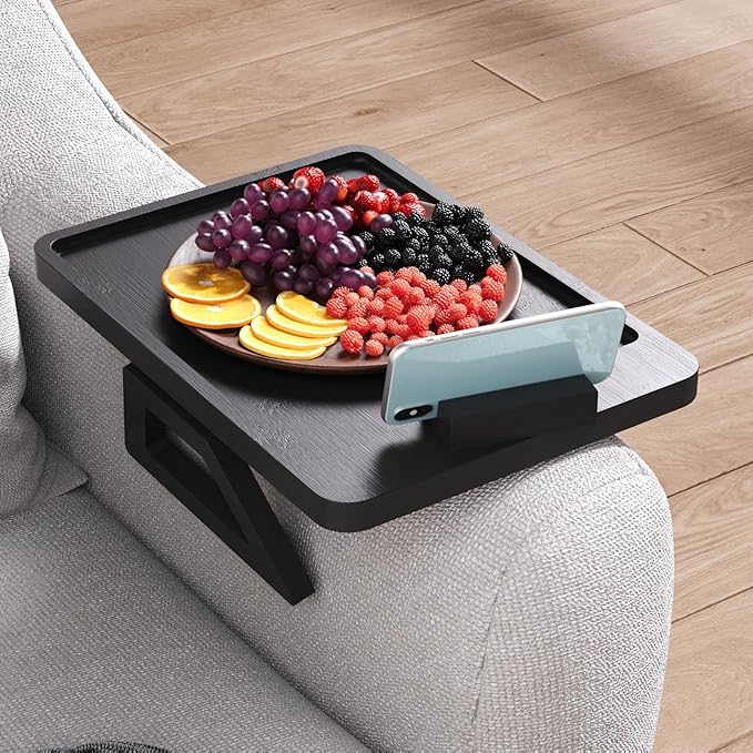 Couch Arm Tray with 360°Phone, Bamboo Folding Sofa Tray, Sofa Armrest Trays