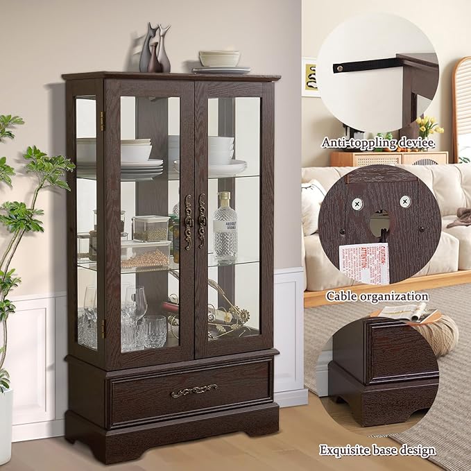 Lighted Glass Cabinet, Curio Display Cabinet