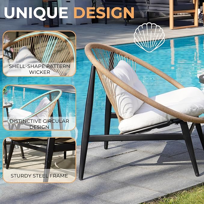 Grand patio Oversized Outdoor Chairs Set of 2, Wicker Patio Chairs