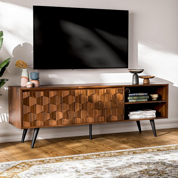 Bme Georgina 65-Inch Solid Acacia Wood TV Stand, Quick Assembly Entertainment