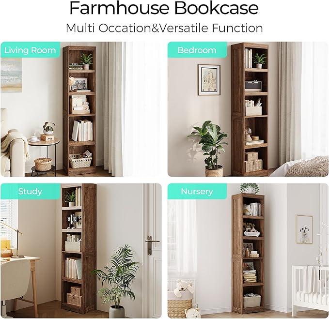 LINSY HOME 5-Shelf Bookcase, Narrow Bookshelves Floor Standing Display Storage