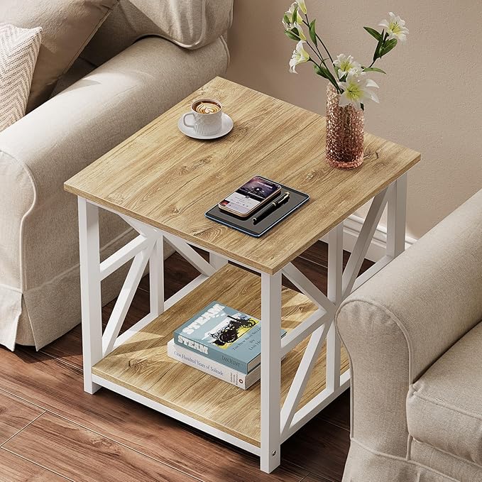 GreenForest End Table with 2-Tier Storage Shelf, 24 inch Large Side Table