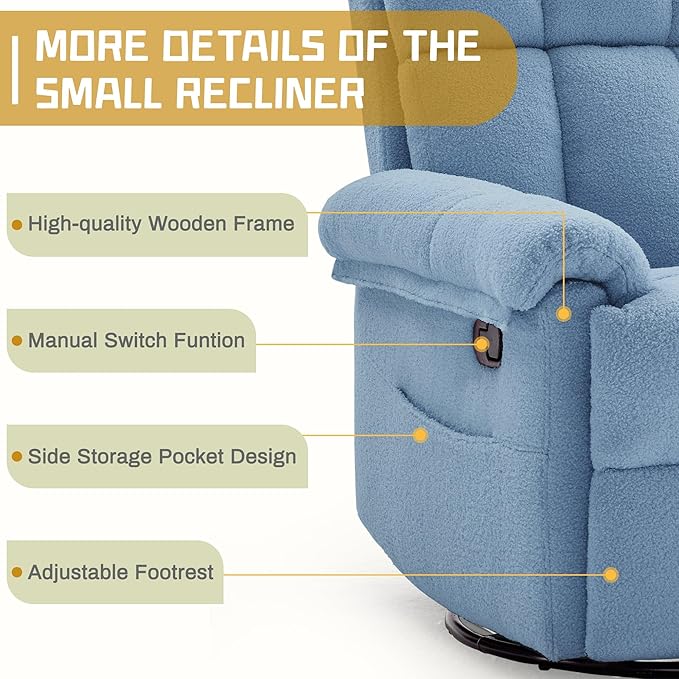 Korser Recliner Chair, Swivel Rocker Recliner Chair