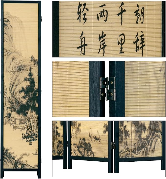 MyGift Decorative 6 Panel Folding Room Divider Bamboo Screen